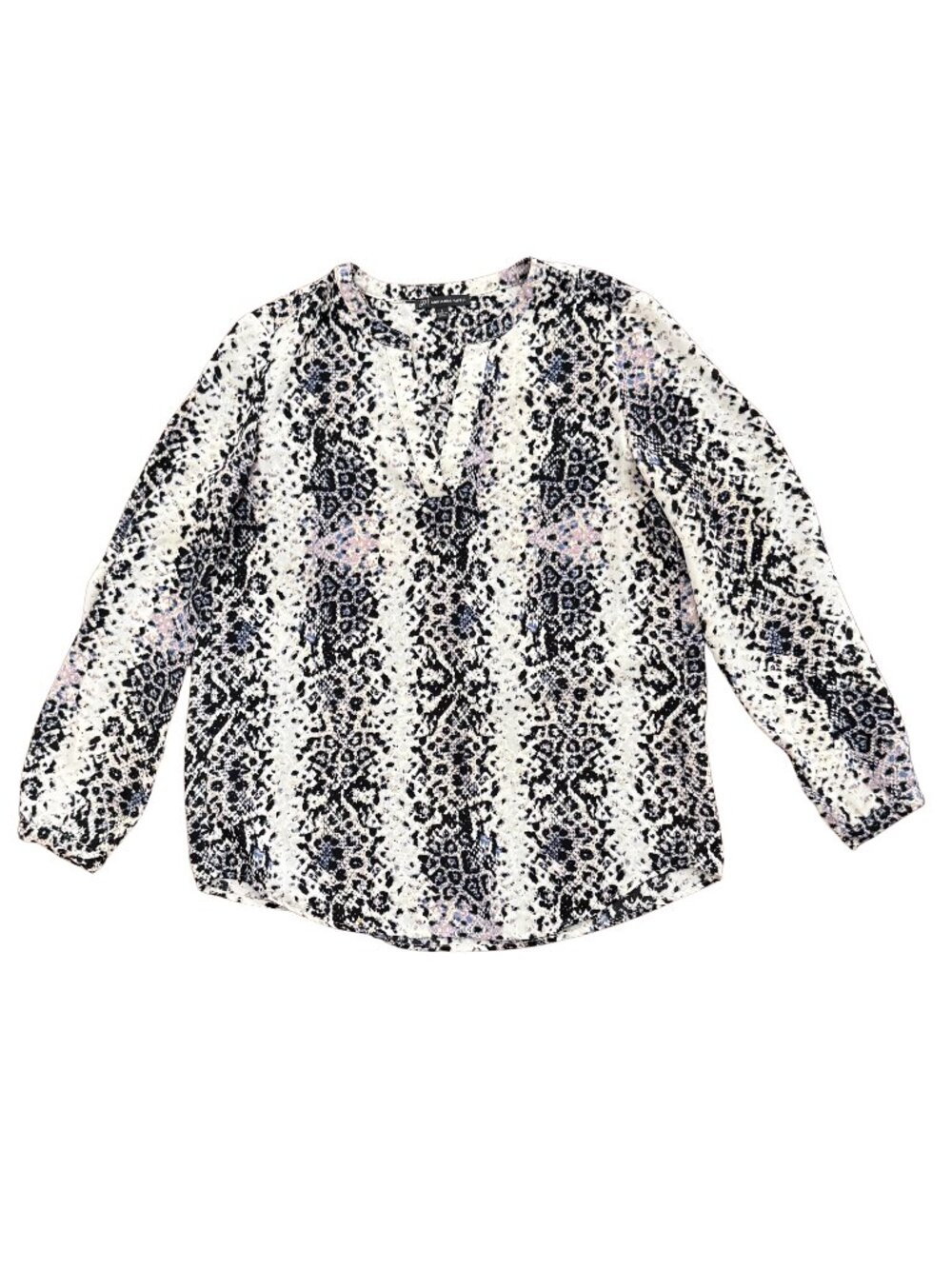 Adrianna Pappel Snake-Print Blouse, Long Sleeve, Pleated Back Yoke Sz S